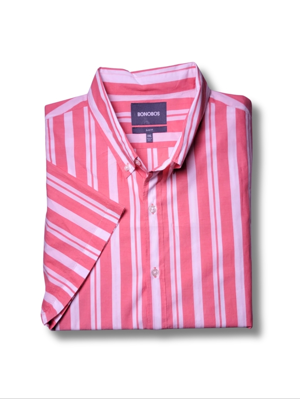 Bonobos Salmon & White Striped Short Sleeve Button-Down Shirt XXL
